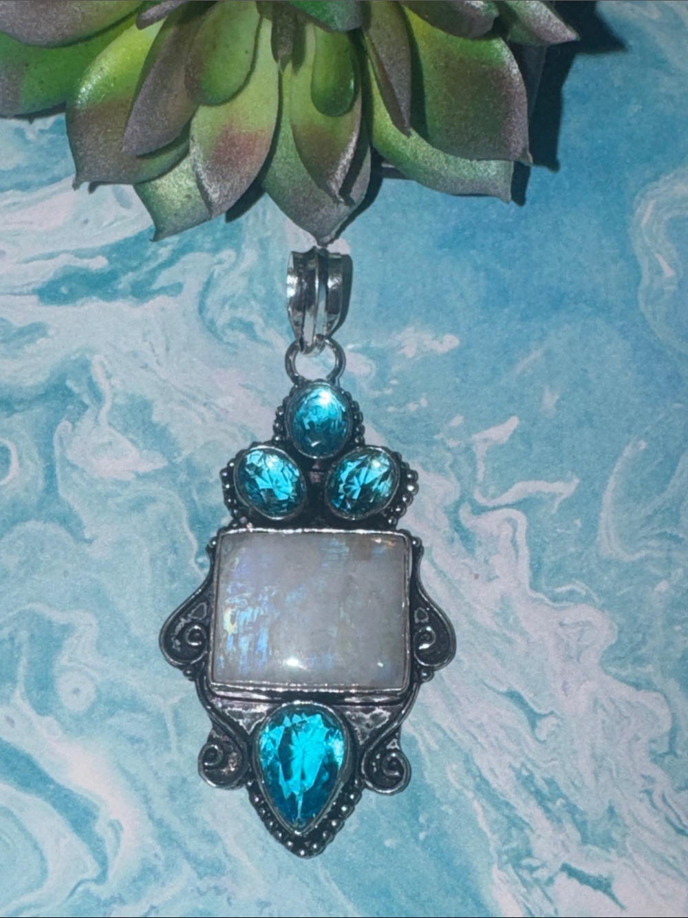 Silver Moonstone & Topaz Pendant